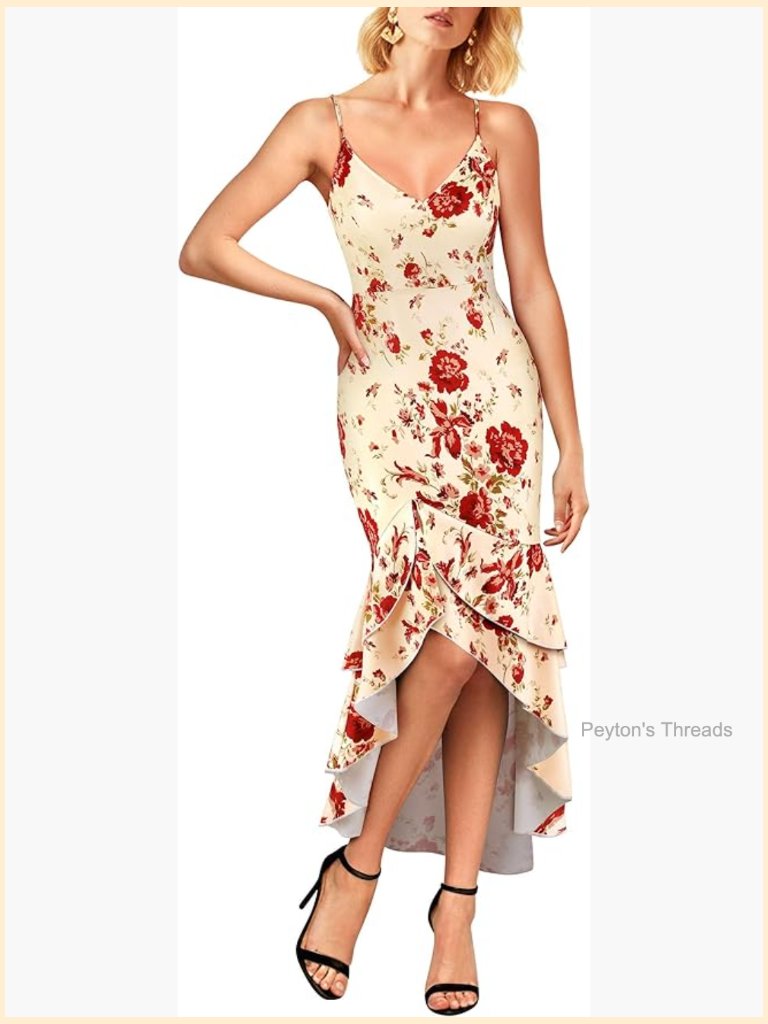 Double Layer Ruffle High Low Maxi Dress With Spaghetti Straps And V-Neck For